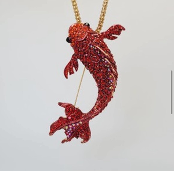 Red & Orange Austrian Crystal Red
Enamel Gold Koi Fish Brooch Pendant - Picture 5 of 7